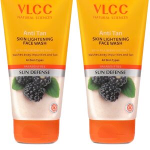 VLCC Anti-Tan Skin Lightening Face Wash – 150 ml x 2 (300 ml) | With Mulberry & Orange Peel Extract | Brightening Sunscreen with Broad Spectrum Protection | Removes sun damage, spots and dullness
